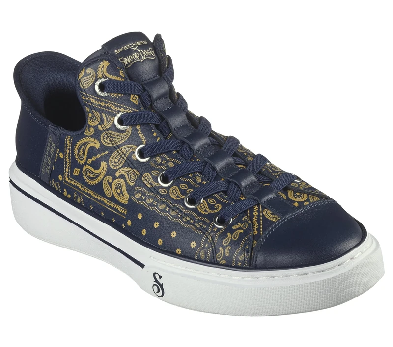 Skechers Mens Hands-Free Slip-ins X Snoop Dogg One Double G Sneaker, Navy Gold Bandana Print Leather, 9 UK