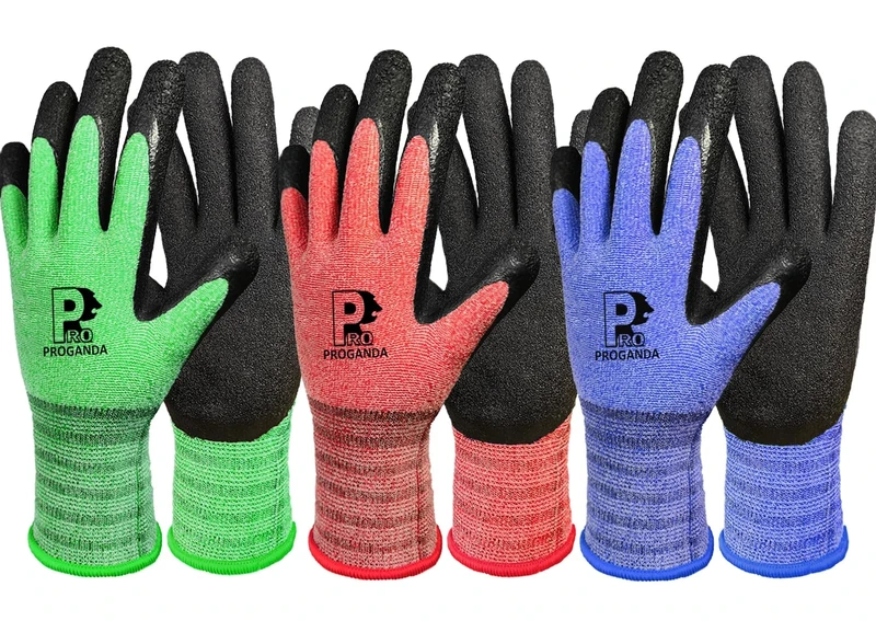 PROGANDA 3 Pairs Gardening Gloves for Men Women, Superior Grip Latex Coating Work Gloves Colourful Comfortable Breathable Lightweight, Garden Construction Car Outdoor
