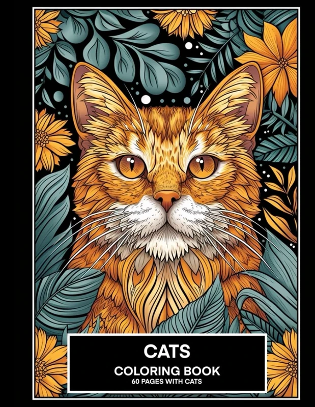 Cats Coloring Book 60 pages with cats: Detailed cat illustrations, perfect for coloring with pencils or markers, are suitable for teens and have a white background on the reverse side