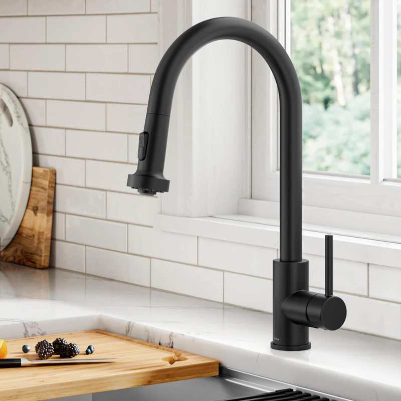 KRAUS Bolden KPF-1616MB Single Handle Kitchen Faucet, 2 Functions, Extendable, Matte Black - Image 1