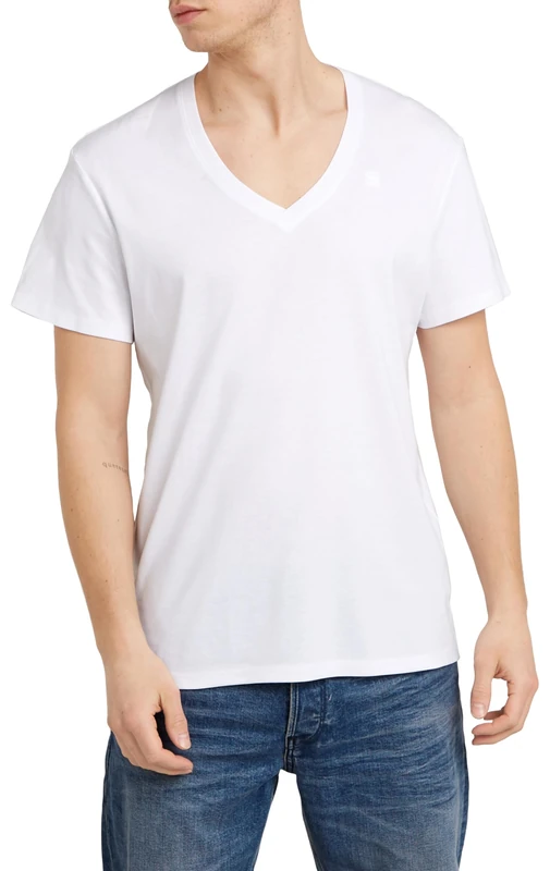 G-Star Men's Base V-Neck T-Shirt 2-Pack, White (white D25500-124-110), L