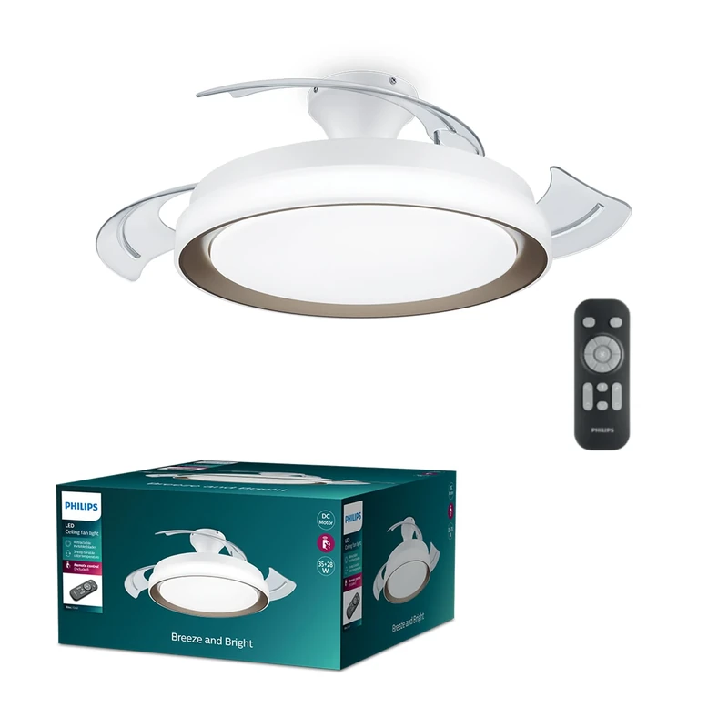 Philips Led Bliss 28W Ceiling Light with 35W Fan, 2700K-4000K-5500K, Remote Control, Gold, for Ceiling Lighting, Living Room and Bedroom