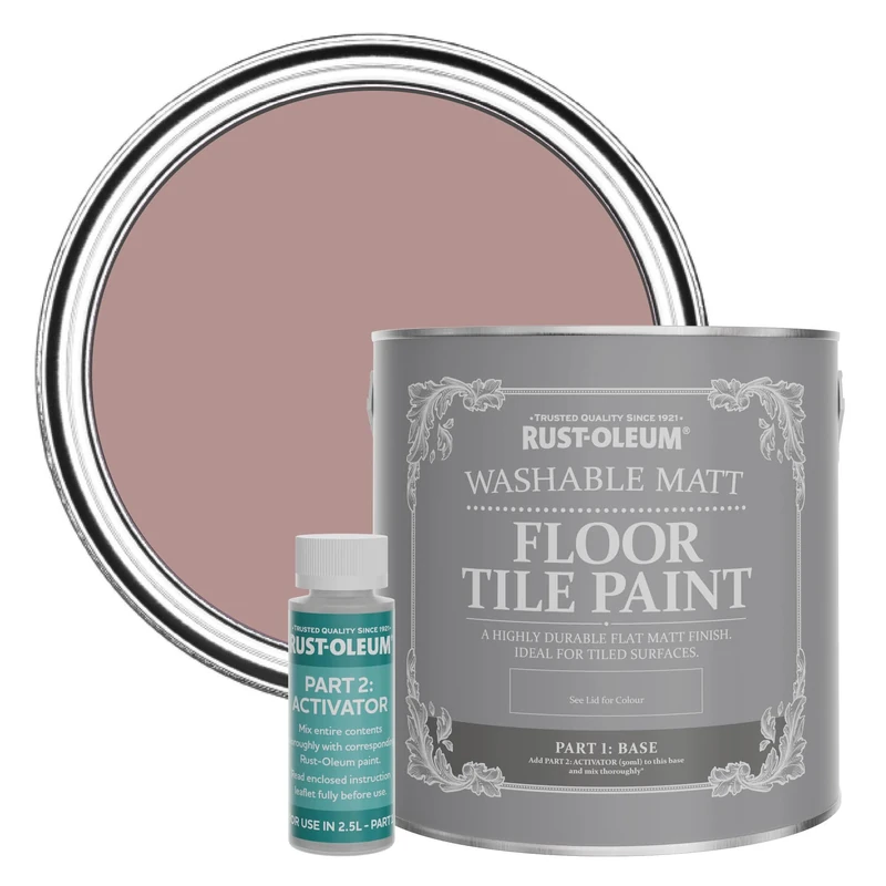 Rust-Oleum Pink Washable Matt Floor Tile Paint, Matt Finish - Heartfelt 2.5L