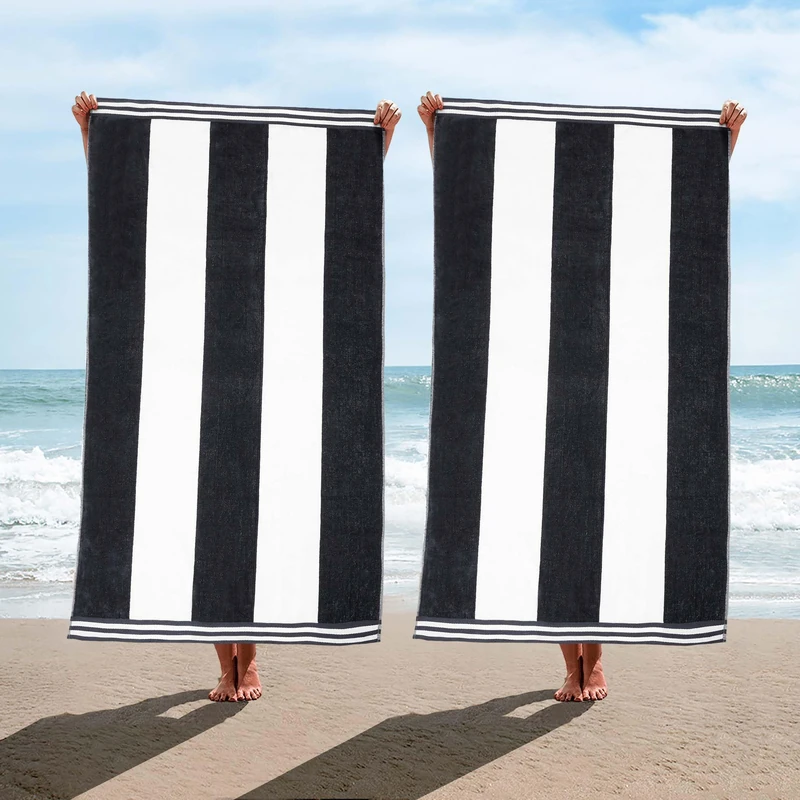 Superior Cotton Striped Beach Towels, Colorful Towels for Adult, Kid, Pool, Swimming, Sand, Travel, Large Oversized, Absorbent, Fast Drying, Bath Basics