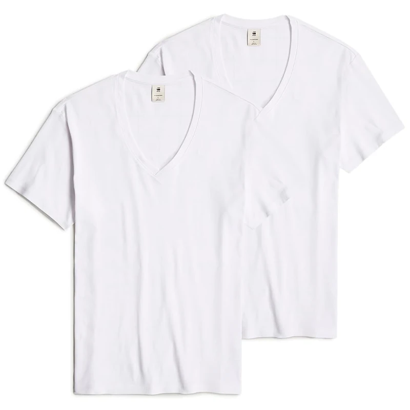 G-Star Men's Base V-Neck T-Shirt 2-Pack, White (white D25500-124-110), XS