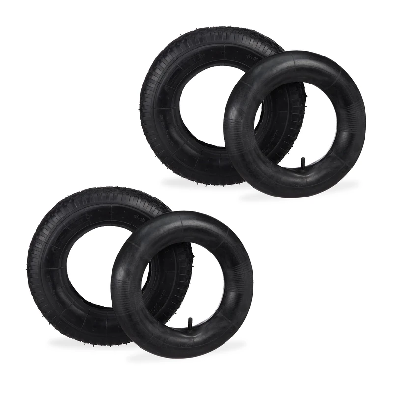 Relaxdays Wheelbarrow Wheel with Inner Tube, Set of 2, Spare Tyres 4.00-8, Sack Truck, Studded Tread, upto 150 kg, Black, Rubber, 4-8"