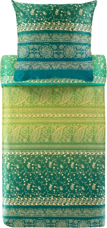 Bassetti Brenta 9327396 Bed Linen + 1 Pillowcase Made from 100% Cotton Satin in Green V1, Dimensions: 155 x 220 cm + 1 K 80 x 80 cm