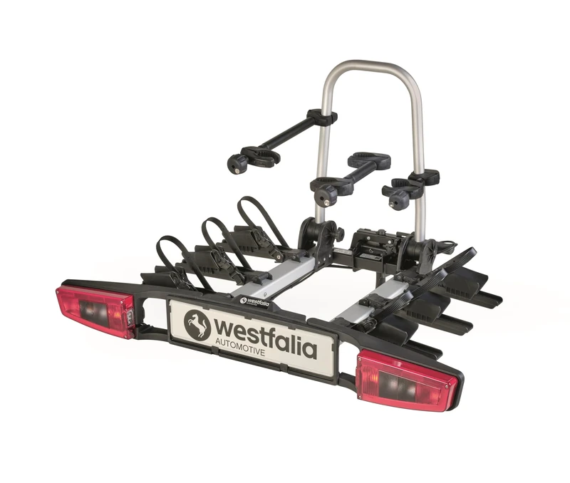Westfalia-Automotive Bike Rack for Towbars, 3 Bicycles, E-bike Suitable, Foldable, LED Hybrid Lights