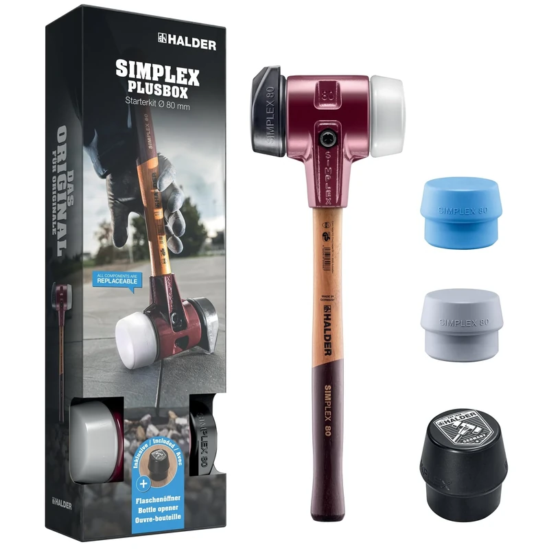 Simplex Plusbox Starter Kit, Simplex Soft Hammer D80, Rubber Composition with Base/Superplastic as Well as a TPE Soft and TPE Mid Impact Insert Plus Bottle Opener | 3027s025 - Image 1