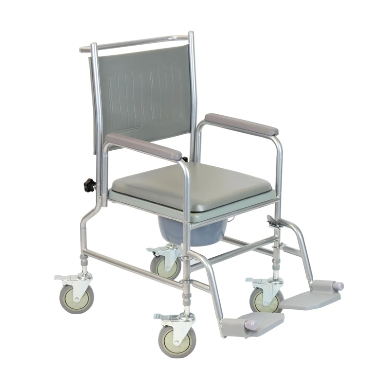 NRS Healthcare Wheeled Commode/Over Toilet Chair with Padded Seat and Back S30063 - Height Adjustable