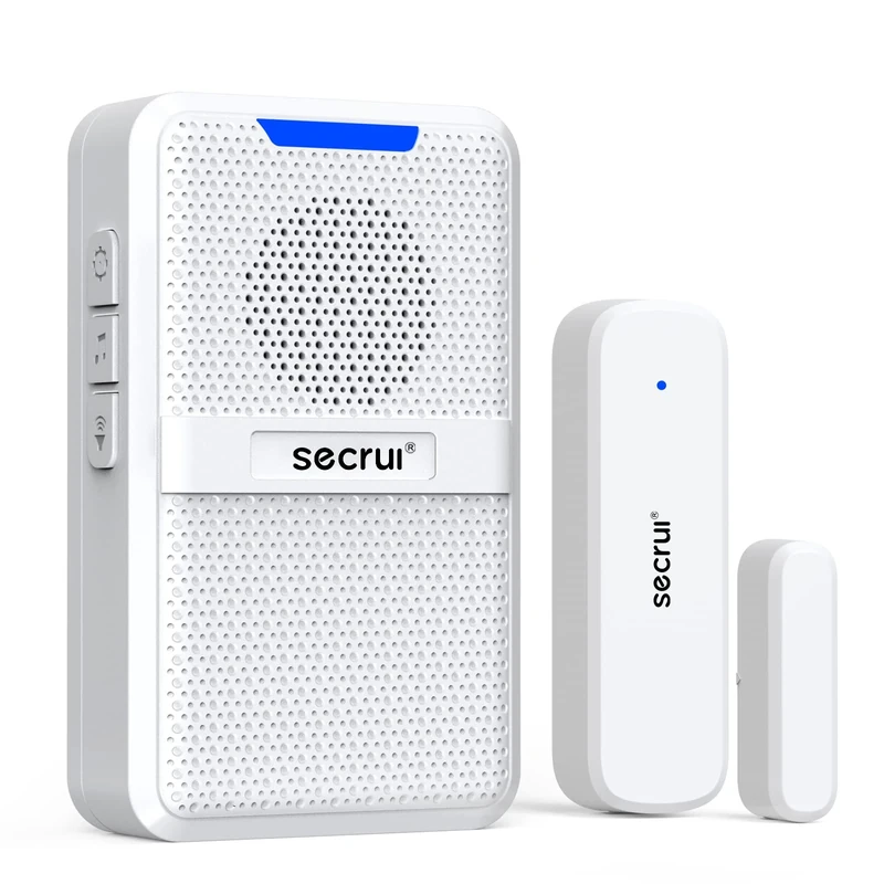 SECRUI Wireless Door Chime, 5 Adjustable Volume 600Ft Range Door open Contact Sensor Alarm with 62 Chimes Mute Mode Door Bell Plugin Receiver for Home/Office/Store (White)