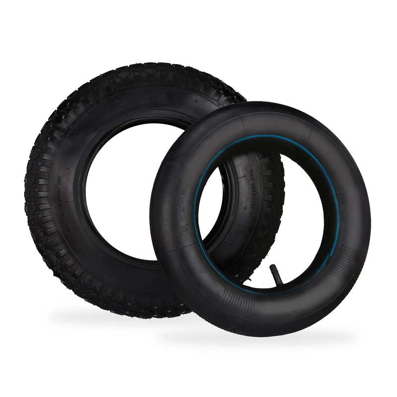 Relaxdays Wheelbarrow Wheel with Inner Tube, Spare Tyre 3.50-8 for Sack Truck, Studded Tread, Load up to 154 kg, Black, Rubber, 3.5-8"