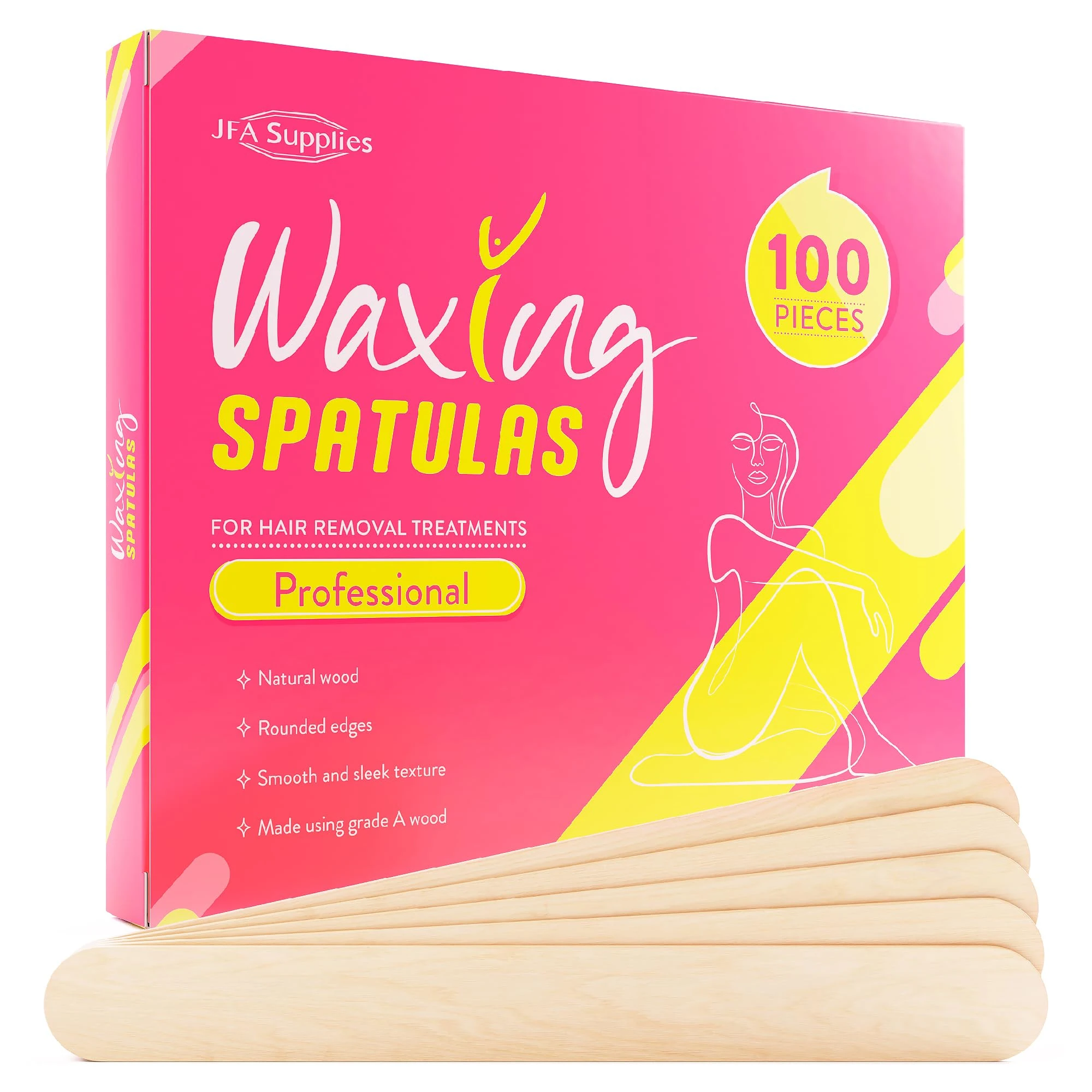 JFA Supplies Wooden Waxing Spatulas Wax Applicator Sticks for Hair Removal Box of 100