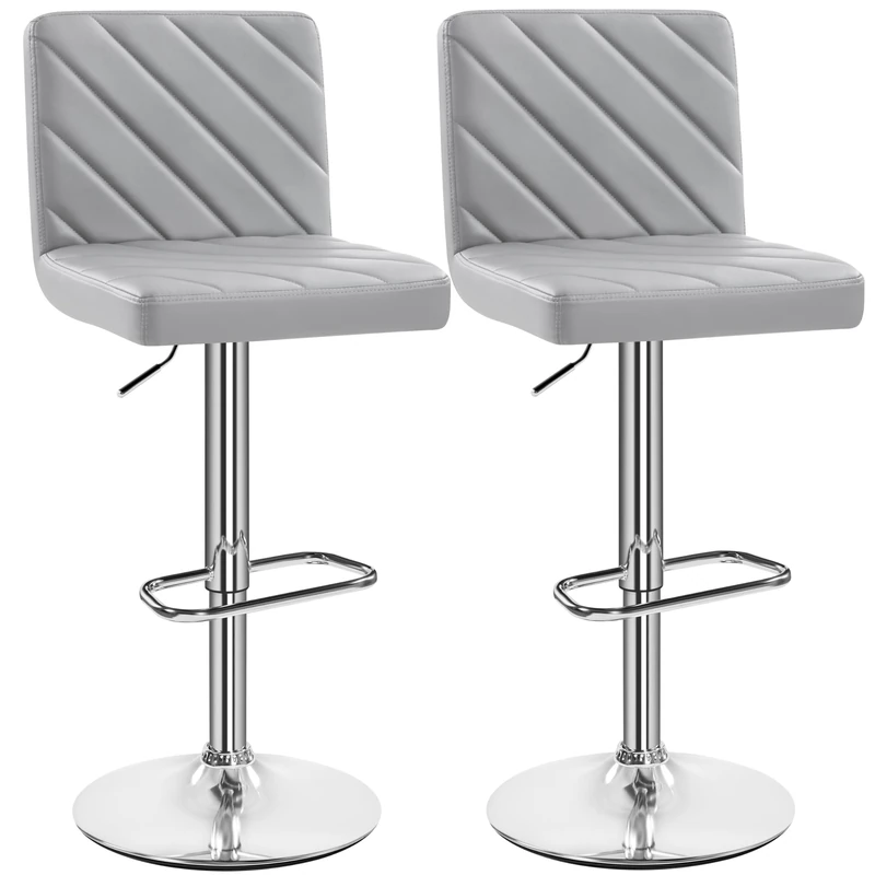 Yaheetech Barstools Set of 2, PU Leather Adjustable Swivel Bar Stools, Dining Stools with Footrest for Kitchen Island Counter/Home Bar, Light Grey