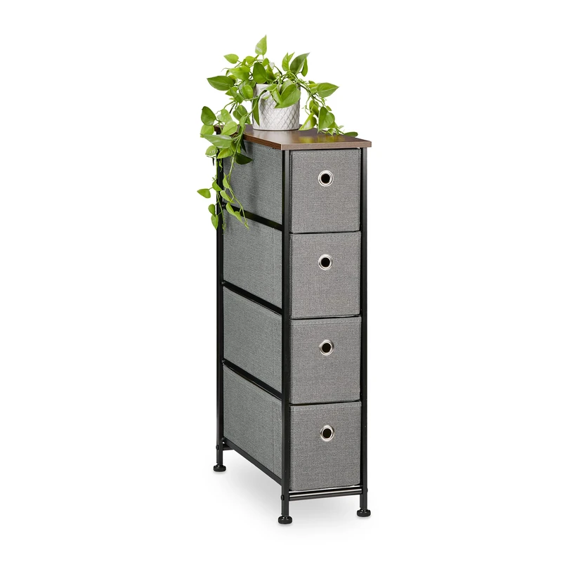 Relaxdays Niche Shelf, 4 Fabric Drawers, Industrial Design, Bathroom & Kitchen Dresser, HWD: 76 x 20 x 48 cm, Brown/Grey, Polyester