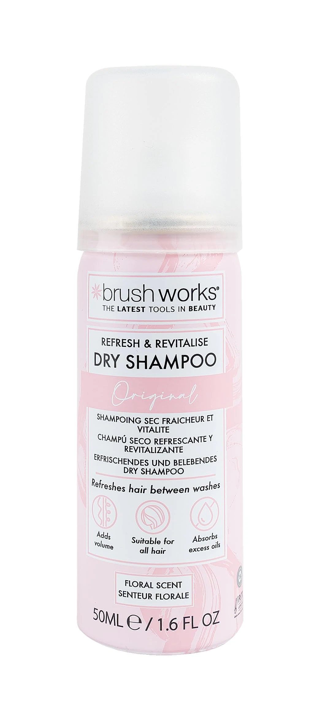 Brushworks Refresh & Revitalise Floral Dry Shampoo 50ml - Travel Size, No Rinse, Oil Absorbing Hair Refresher, Instant Volume, All Hair Types, Floral Scent, Vegan & Cruelty-Free