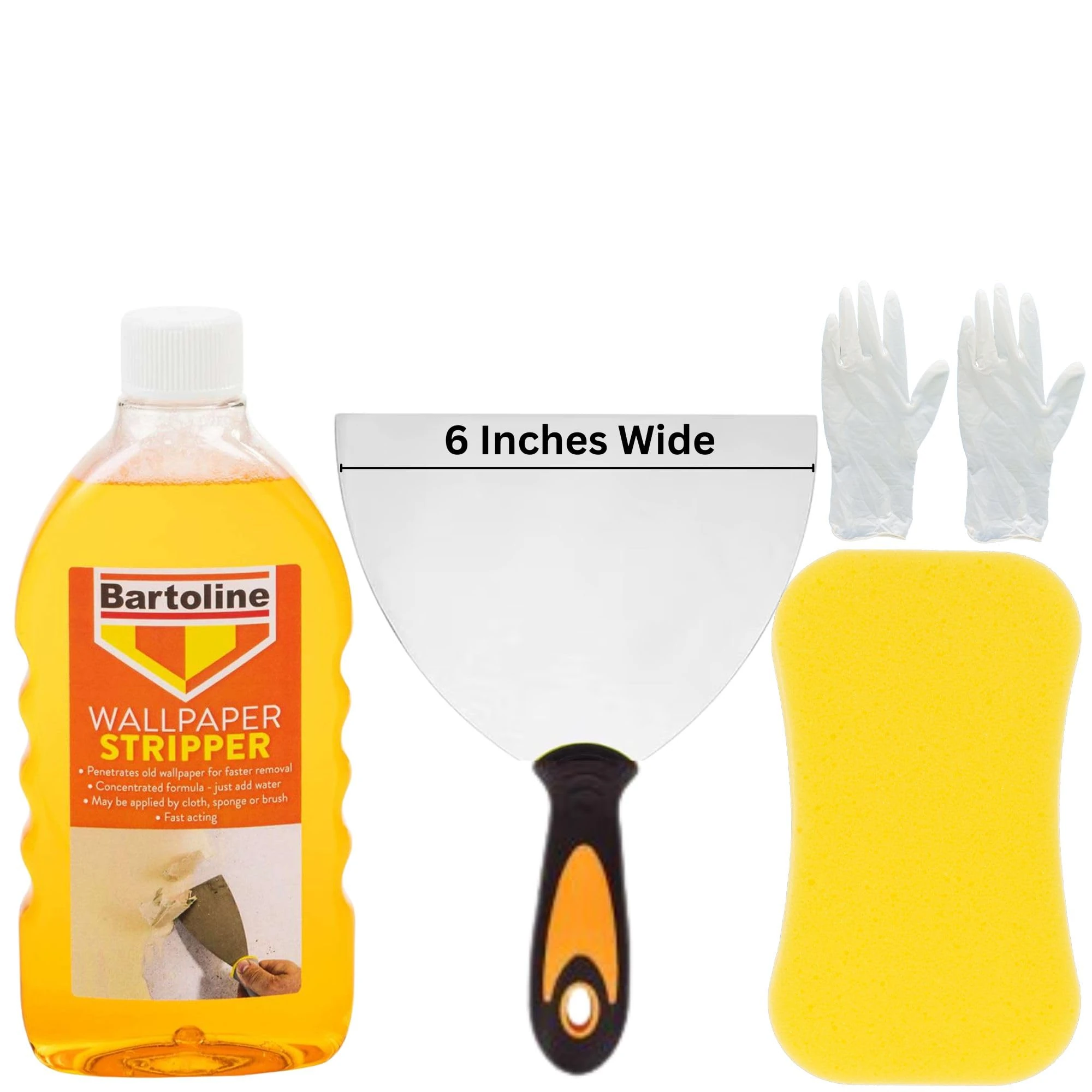Wallpaper Remover Kit - Bundle with 500ml Bartoline Wallpaper Stripper, 6-Inch Wide Scraper, Large Sponge, and Gloves for Fast and Efficient Wallpaper Removal