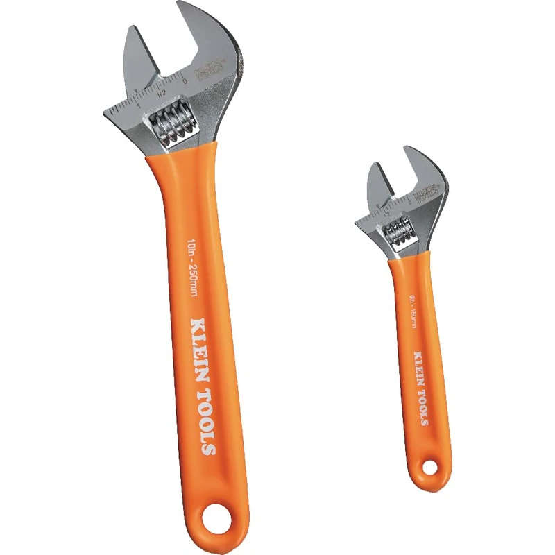 KLEIN TOOLS D5072 Adjustable Wrench Set, 6-Inch and 10-Inch Extra Capacity Forged Steel Wrenches, SAE and Metric Scales, 2-Piece