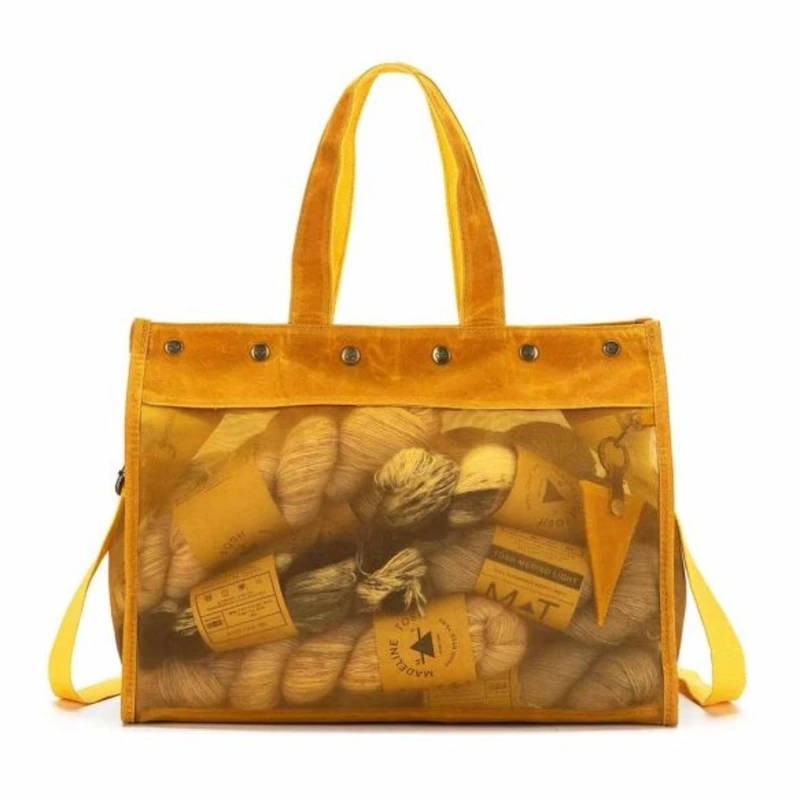 Della Q Handbag, Canvas, Mustard, 38x25x15cm