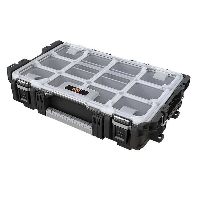 Keter ROC Pro Gear Heay Duty Organiser, 25 Year Warranty, Removable Bins, Stackable, Lightweight, Durable, IP54 Water Resistant, Black