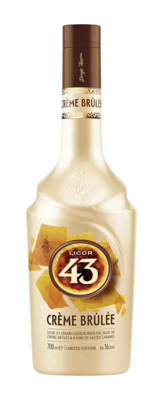 Licor 43 Crème Brûlée, Ideal Spanish Cream Liqueur, 70 cl, 16 Percent ABV, a fusion of the Licor 43 secret recipe and creamy caramel Crème Brûlée flavours