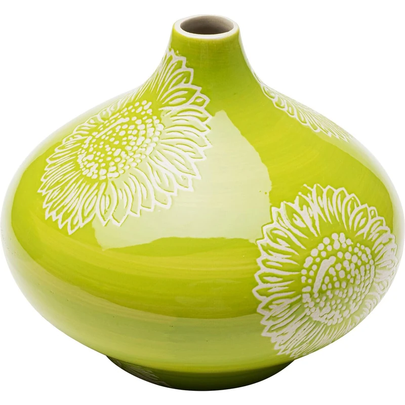 Kare Big Bloom Design Vase, Green, Decorative Vase, Flower Vase, Porcelain, Handmade, Unique, 21 cm (H)