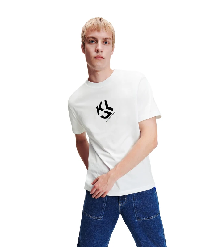 KARL LAGERFELD JEANS, Men's, Regular Short Sleeve Monogram Logo Tee, Regular Fit, White, M