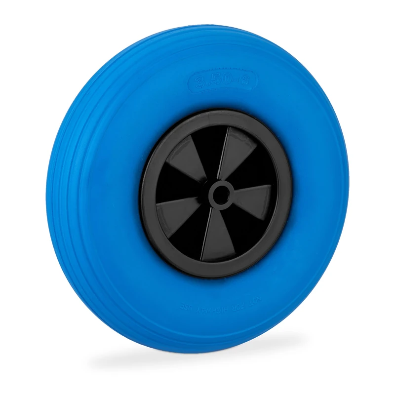 Relaxdays Wheelbarrow Wheel, 3.50-6, Solid Rubber Plastic Rim, Spare Sack Truck Tyre, Puncture-Proof, 100 kg, Blue/Black, 3.5-6