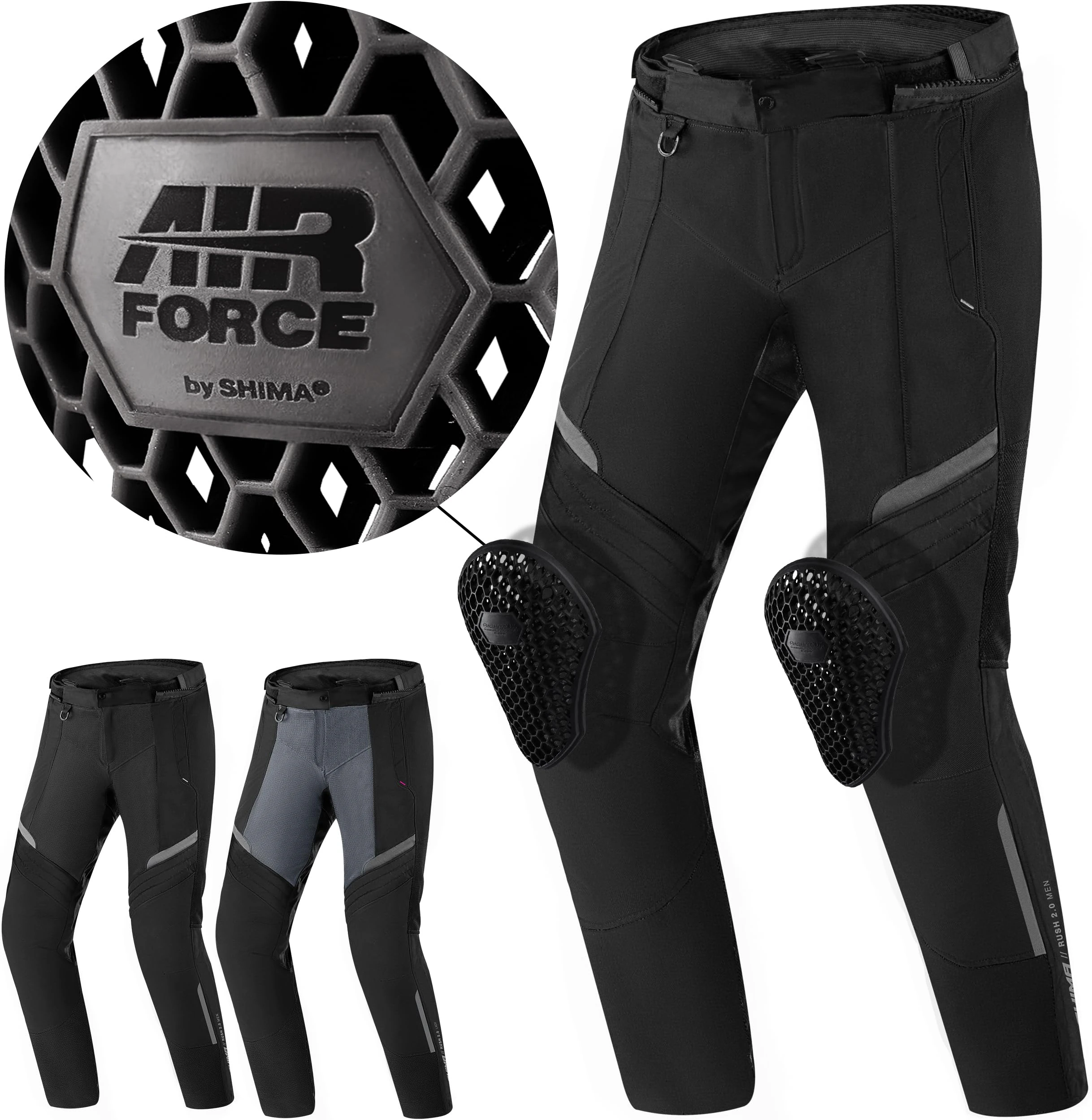 SHIMA RUSH Motorcycle Trousers for Men AIRFORCE Knee Protectors Motorbike Armoured Motorbike Suit Lightweight Protective Ventilated Reinforced Armored Bike (Mens, Trousers Regular, Black, M)