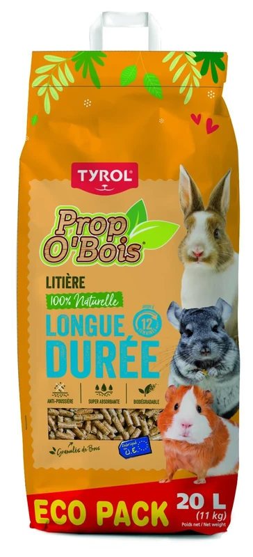 Tyrol | PROP'O WOOD Small Animal Litter 20L | Biodegradable and Super Absorbent Wood Pellet Litter | Rabbit, Guinea Pig, Hamster, Mouse and Guinea Pig Litter | Up to 6 Weeks of Use