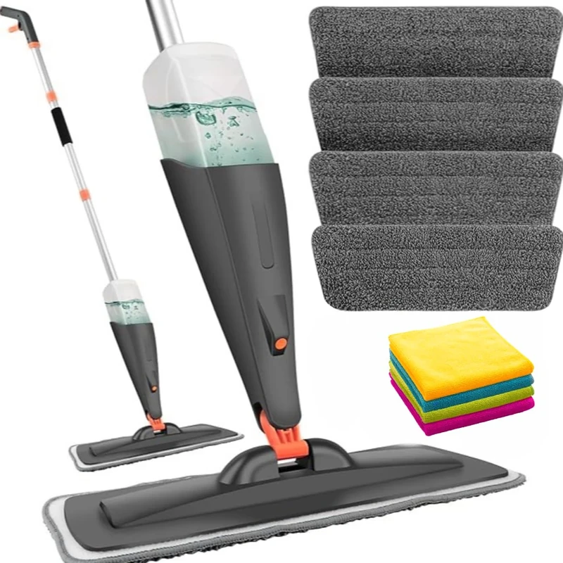 * NEW* SCRATCH ANET-** SUMMER PRICE** Spray Mop 4 Microfibre Cloths Microfiber Mop Spray Cleaner for Floors with 4 Pads and 600Ml Refillable Bottle Suitable for all Floor-grey