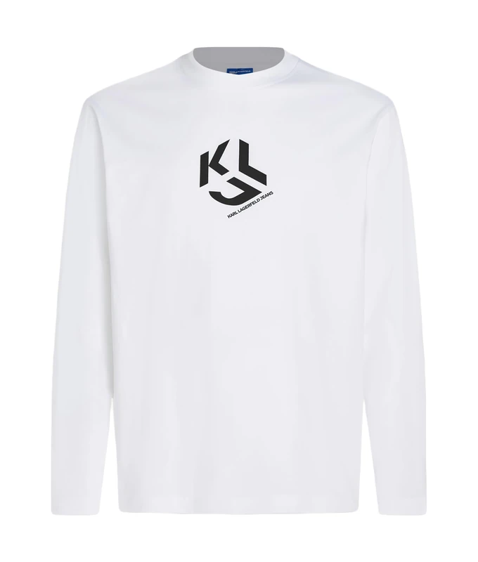 KARL LAGERFELD JEANS, Men's, Regular Long Sleeve Monogram Logo Tee, Regular Fit, White, L