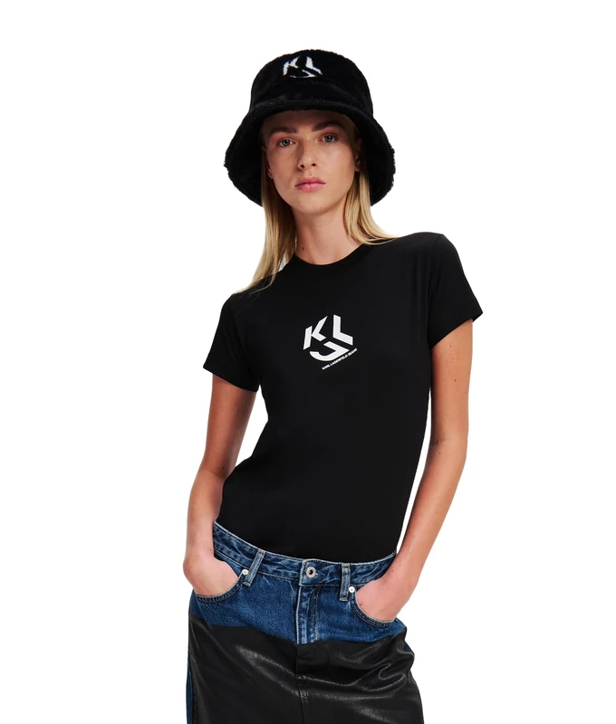 KARL LAGERFELD JEANS, Women's, Slim Short Sleeve Monogram Logo Tee, Slim Fit, Black, XS
