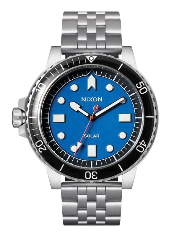 Nixon Unisex Analogue Japanese Quartz Movement Watch with Stainless Steel Strap A1402-5236-00, Silver/Blue/Black/White