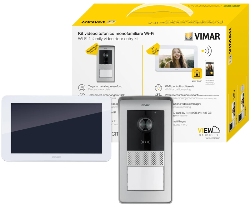 Vimar K42945 Single Family Wifi Video Door Phone Kit Hands-Free Touch Screen RFID Audiovisual Number Plate Power Supply with Interchangeable Plugs Standard EU,UK,USA,AUS Fixings Brackets