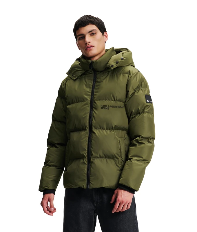 KARL LAGERFELD JEANS Men's Puffer Jacket - Green, Size M