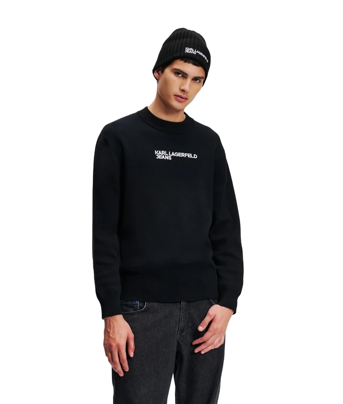 KARL LAGERFELD JEANS, Men's, Logo Knit Sweater, Regular Fit, Black, M