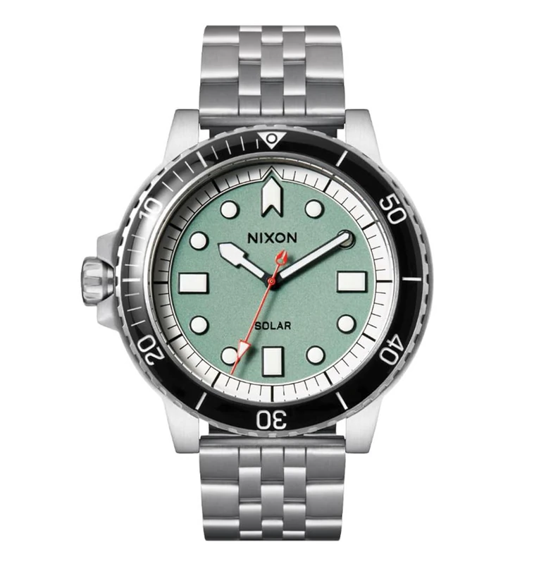 Nixon A1402-5235-00 Unisex Analogue Quartz Watch with Stainless Steel Strap, Silver/Green/Black/White