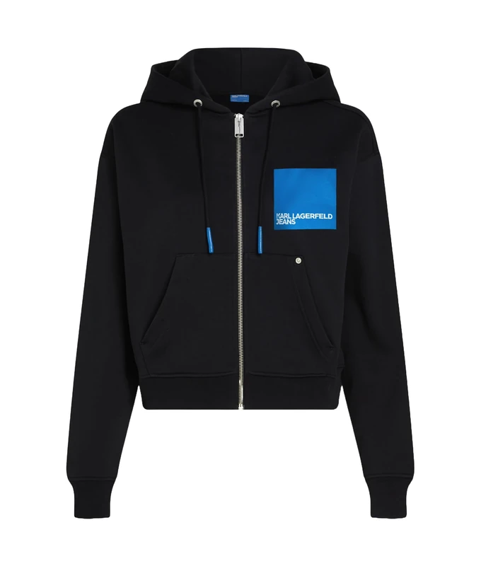 KARL LAGERFELD JEANS, Women's, Box Logo Zip Up Hoodie, Regular Fit, Black, S