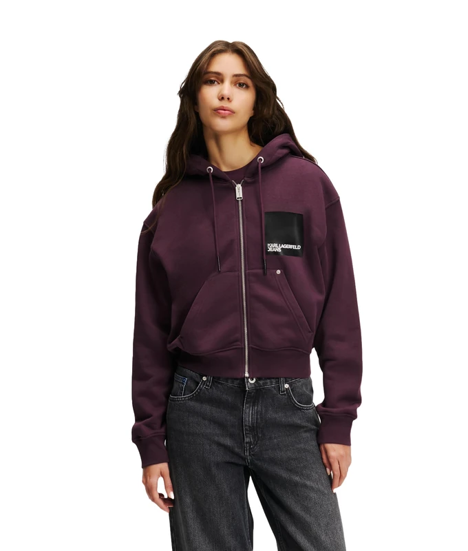 KARL LAGERFELD JEANS, Women's, Box Logo Zip-Up Hoodie, Regular Fit, Purple, XL