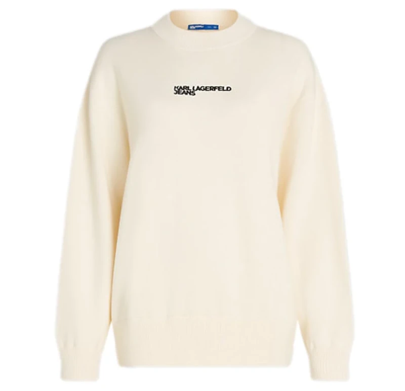 KARL LAGERFELD JEANS, Women's, Logo Knit Sweater, Relaxed Fit, White, M