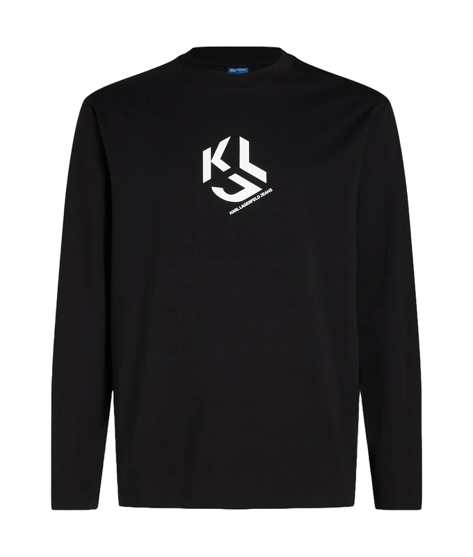 KARL LAGERFELD JEANS, Men's, Regular Long Sleeve Monogram Logo Tee, Regular Fit, Black, XS
