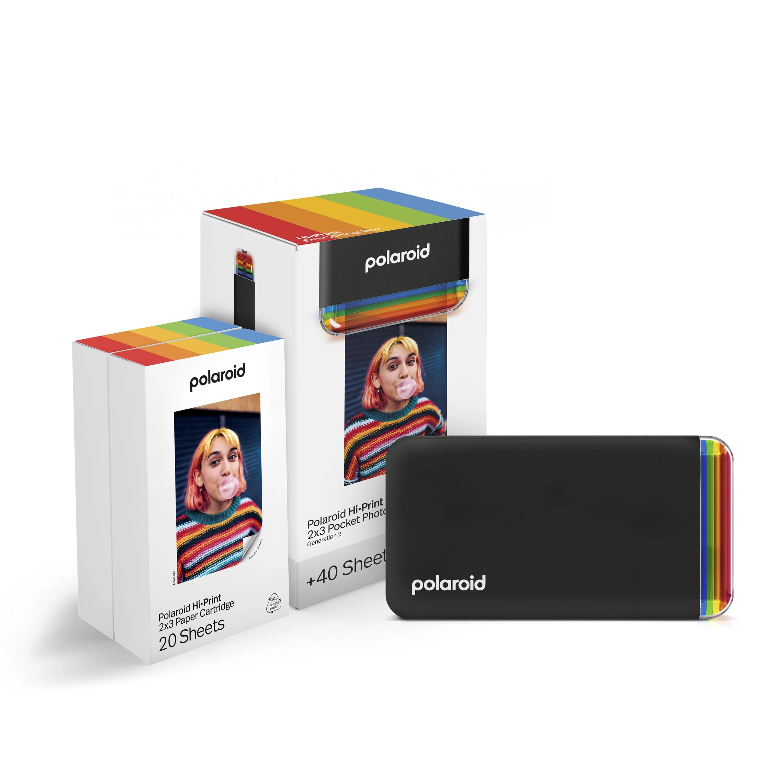 Polaroid Bundle Hi-Print+Paper - 2nd Generation - Bluetooth Connected 2x3 Pocket Photo, Dye-Sub Printer - Black
