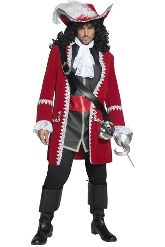 Smiffys Deluxe Authentic Pirate Captain Costume, Red Jacket, Trousers, Top with Attached Sash & Cravat, Pirate Fancy Dress, Pirate Dress Up Costumes, World Book Day