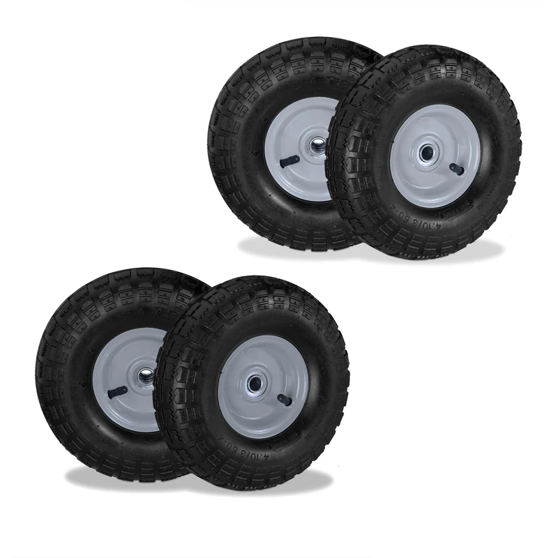 Relaxdays Wheelbarrow, Set of 4, 4.10/3.50-4, Pneumatic Tyre, 16 mm Axle, 136 kg, Steel Rim, 260x85 mm, Black/Grey, Rubber, 26 x 26 x 8.5 cm