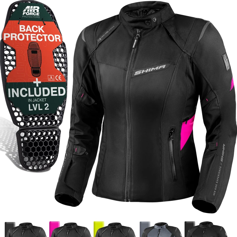 SHIMA RUSH Motorbike Jackets for Women AIRFORCE Back Protector Armour Riding Motorcycle Jacket Summer Winter Bikers Waterproof Lightweight Armoured Motorcycles (Womens, Jacket Regular, Pink, S)
