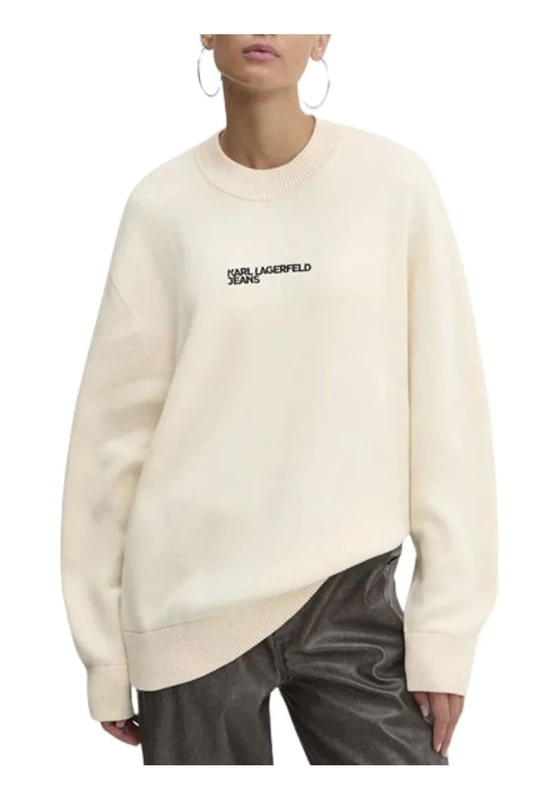 KARL LAGERFELD JEANS, Women's, Logo Knit Sweater, Relaxed Fit, White, L