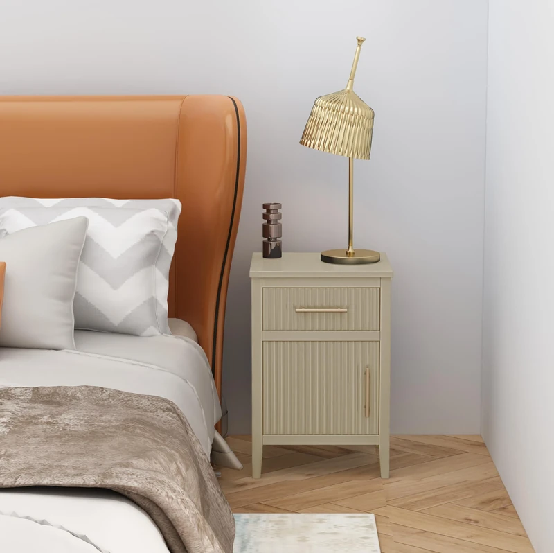 Cabinet Bits Bedside Table, Pine Wood, Beige, One Size - Image 1