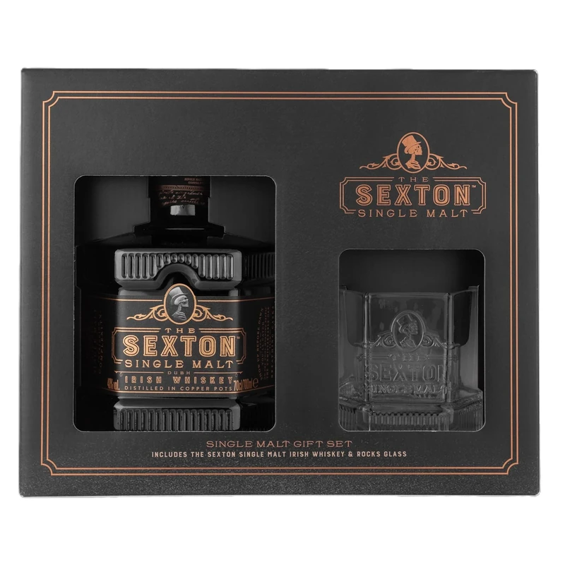 The Sexton Single Malt Irish Whiskey 70cl & Branded Tumbler Glass Gift Pack