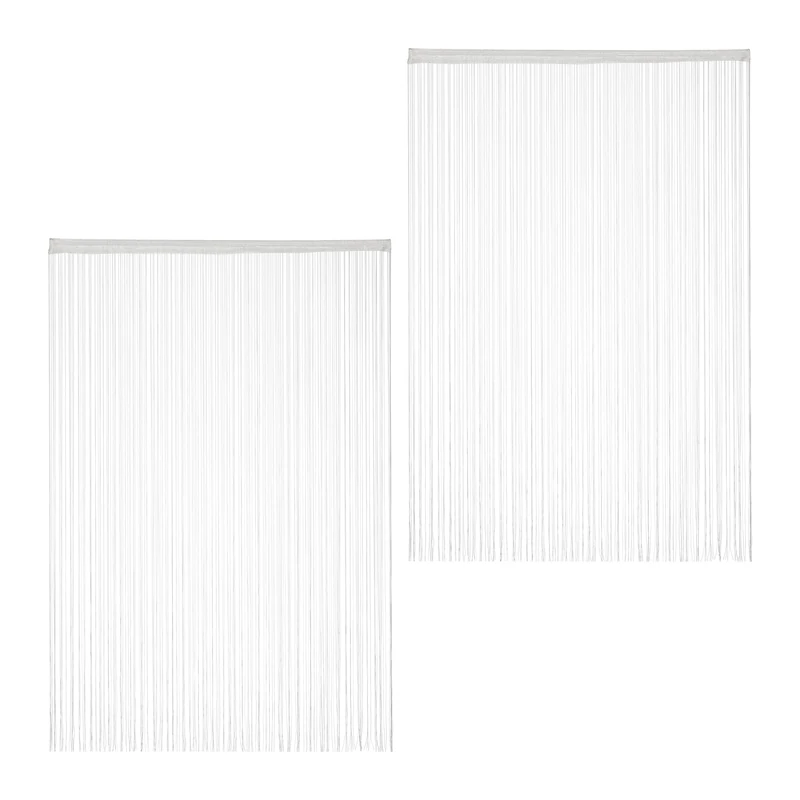 Relaxdays String Curtain, Set of 2, Shortenable, with Rod Tunnel, 145 x 245 cm, Door Curtain, Room Divider, White - Image 1